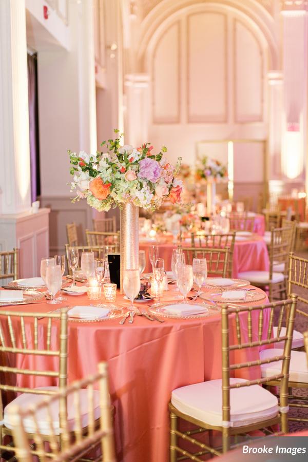 Wedding table decor setup at The Treasury on the PLaza