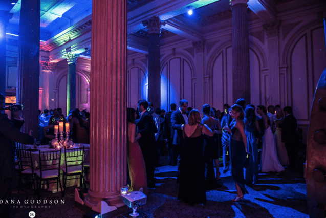 Colored wedding reception lighting