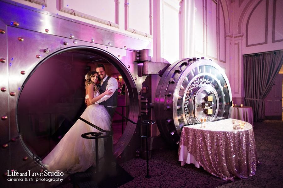 bride and groom inside vault during wedding at The Treasury on The Plaza St. Augustine