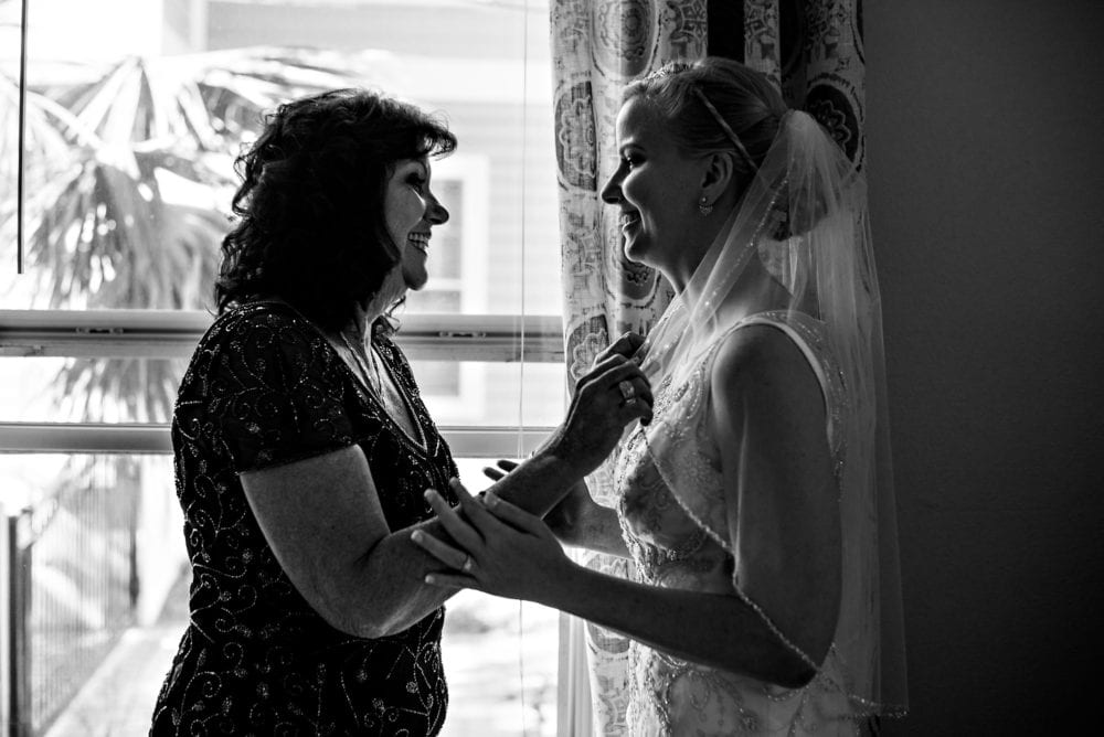 Mother and daughter getting ready for wedding