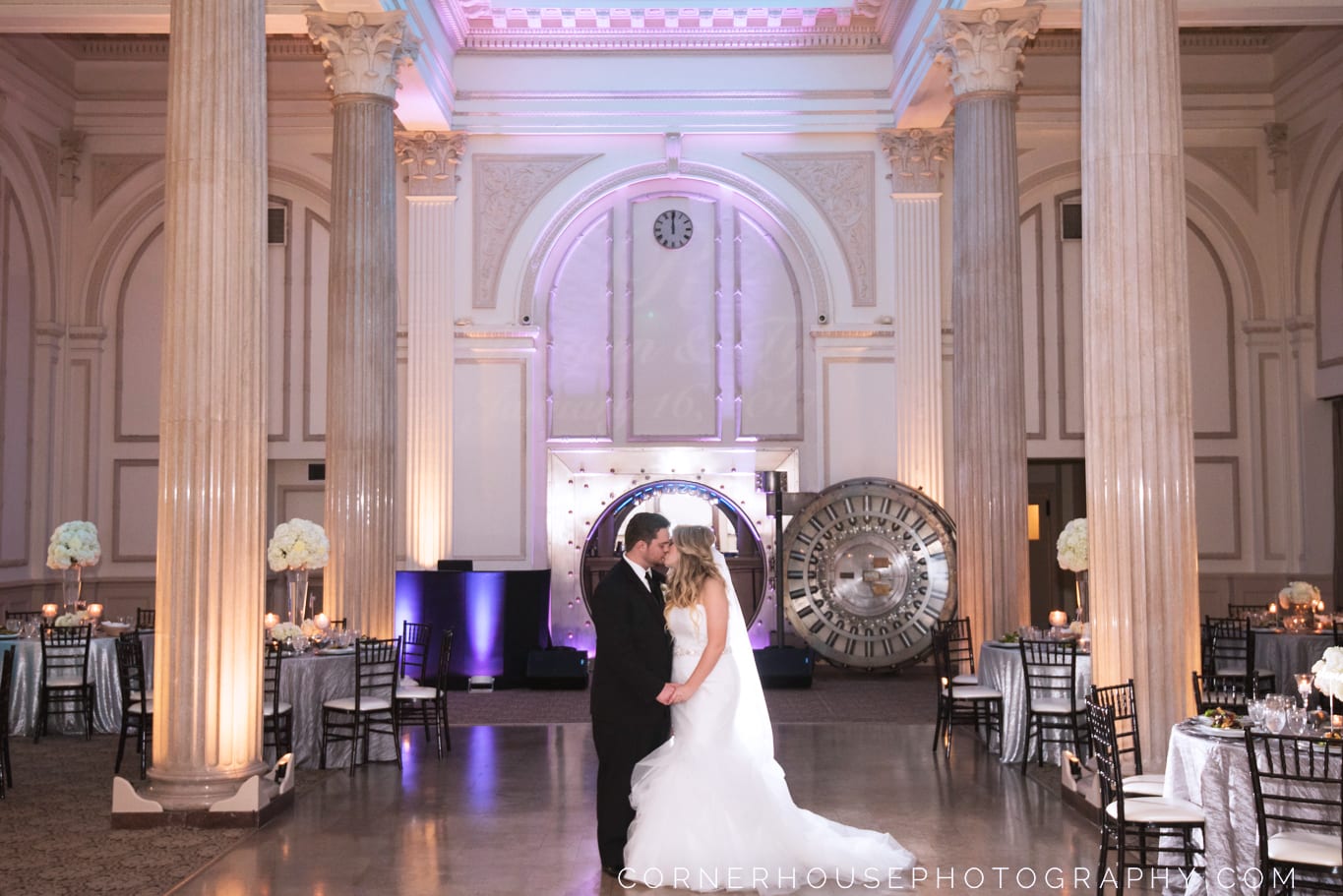 Bride and Groom in front of the vault at The Treasury on The Plaza