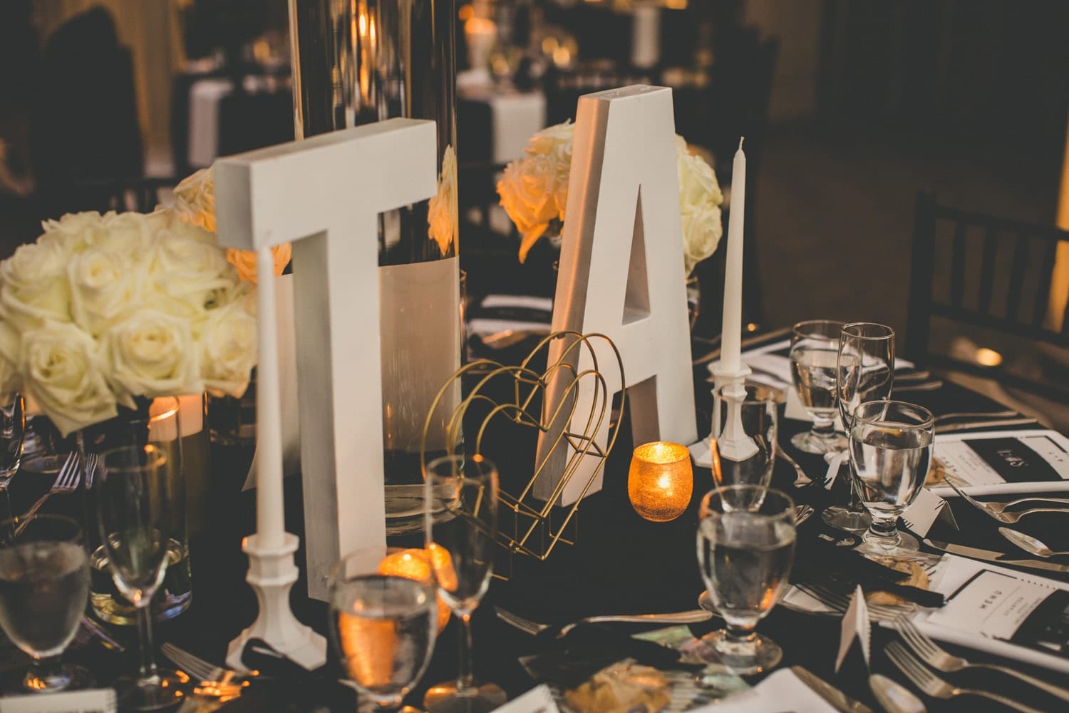 Reception table setup | Modern St. Augustine Wedding at The Treasury on The Plaza