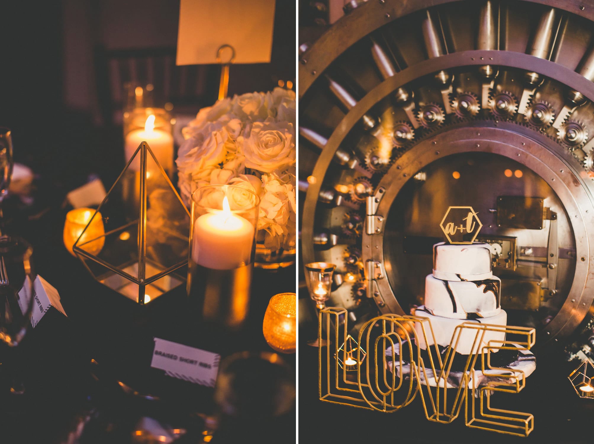 Bank Vault cake backdrop | Modern St. Augustine Wedding at The Treasury on The Plaza