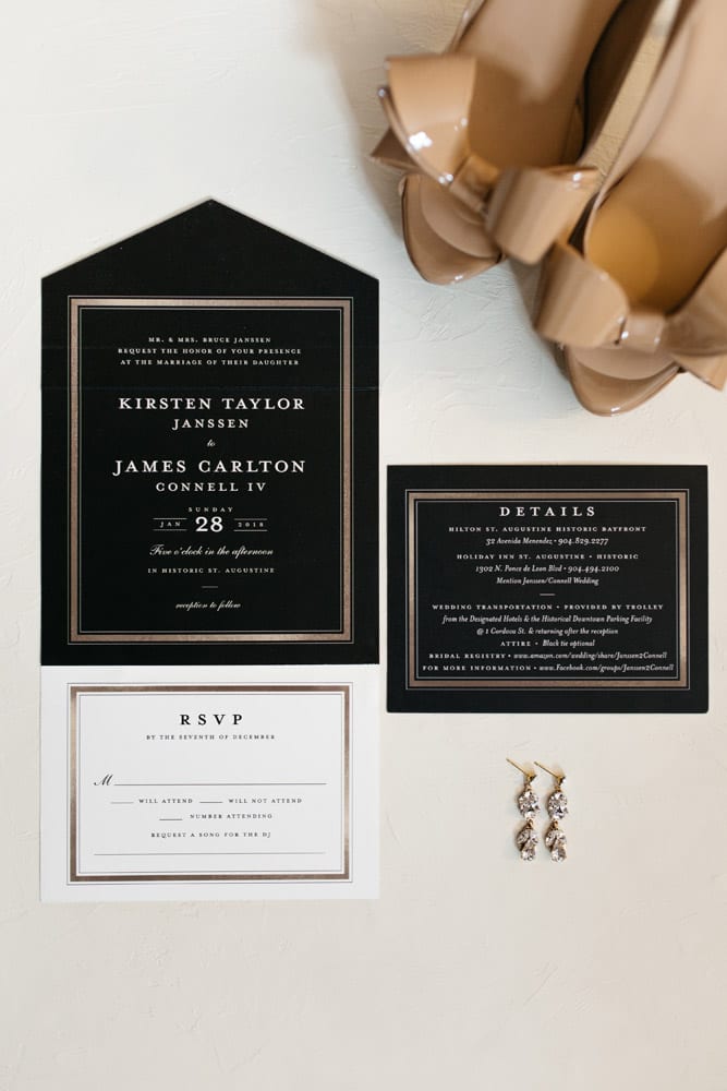 Black and Gold Wedding Invitations | Kirsten + JC | Treasury on the Plaza Wedding Full of Surprises for Guests | St. Augustine Wedding Venue