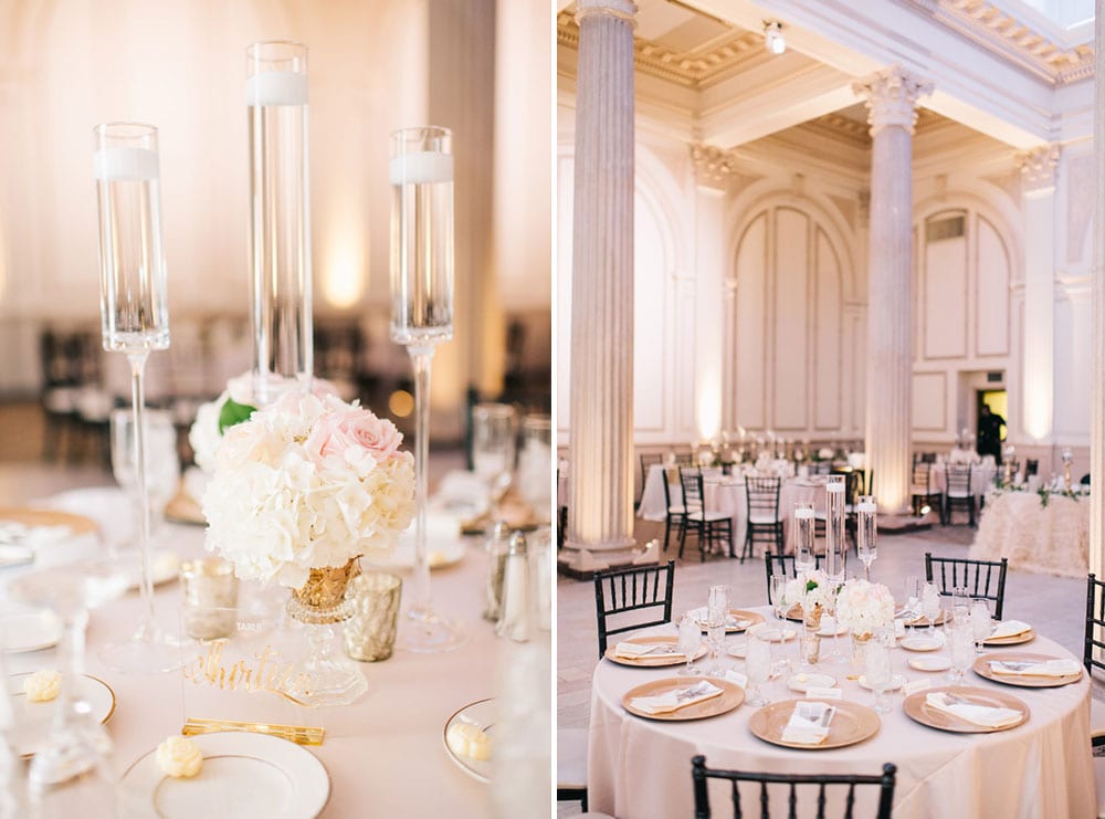 White and gold wedding reception at The Treasury on the Plaza St. Augustine | Alex + Michael | High School Sweethearts Tie the Knot at The Treasury on the Plaza 