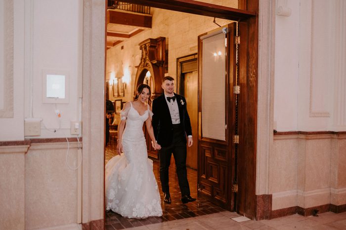 private reception first look for the bride and groom | Glam Wedding with a Rock and Roll Surprise at The Treasury | Cristal + Steven