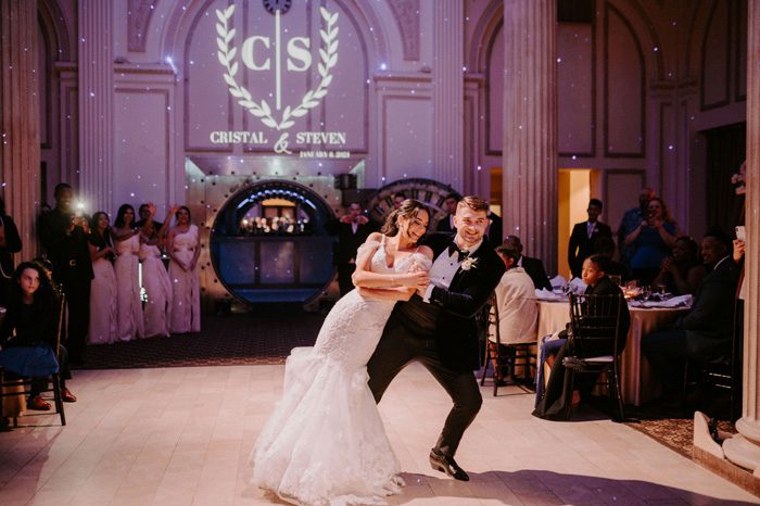 first dance | Glam Wedding with a Rock and Roll Surprise at The Treasury | Cristal + Steven