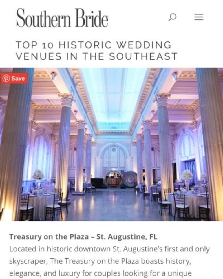 Top 10 Historic Wedding Venues in the Southeast | The Treasury on The Plaza | Southern Bride Article