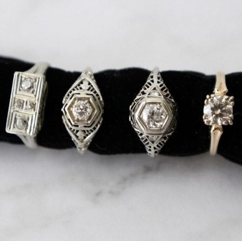 Four diamond rings by Sandy Rubin Jewelry
