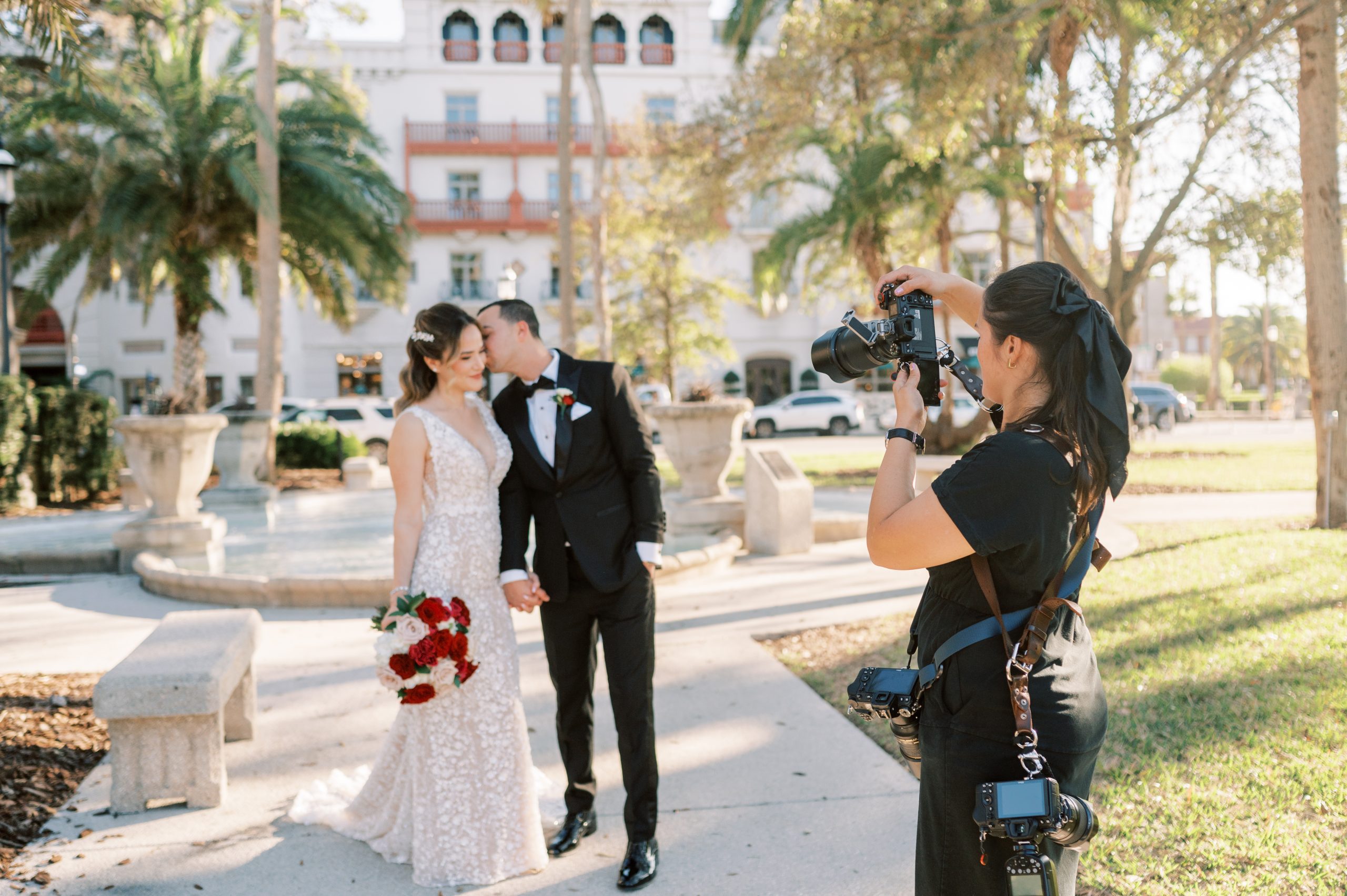 bride and groom portraits outside Treasury on the Plaza