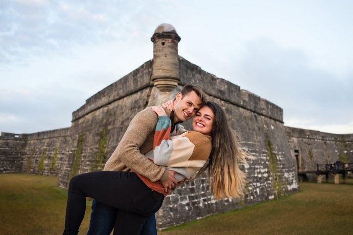 Harry and Nadia's proposal in front of the Castillo de san Marcos in St. Augustine
