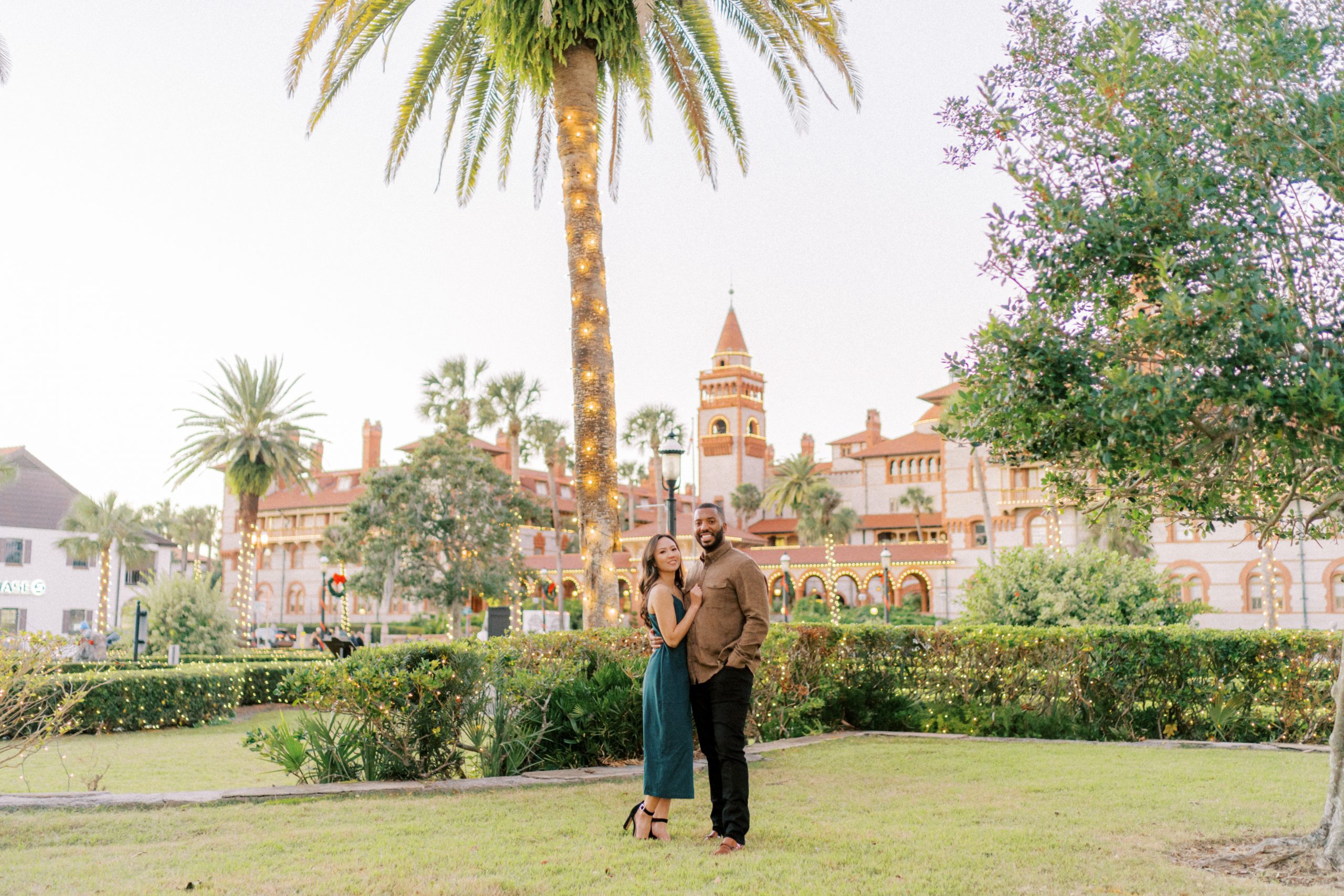 Engagement photo in front of Flagler College in St. Augustine