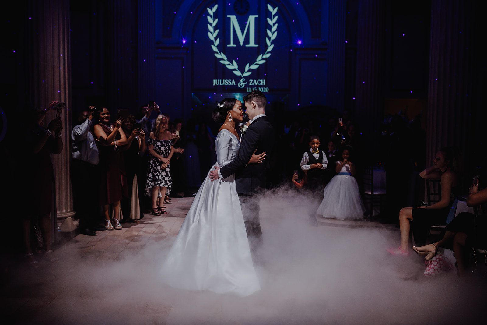 wedding first dance surrounded by fog looks like dancing on a cloud