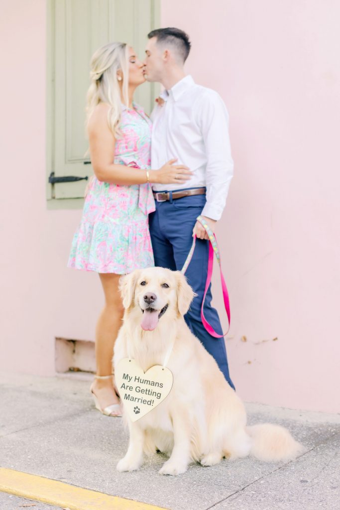 engagement announcement featuring the couple and their dog