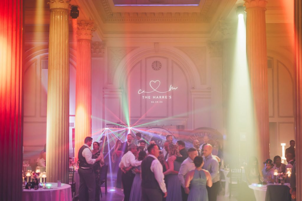 dramatic lighting at Cassandra and Michael's wedding reception