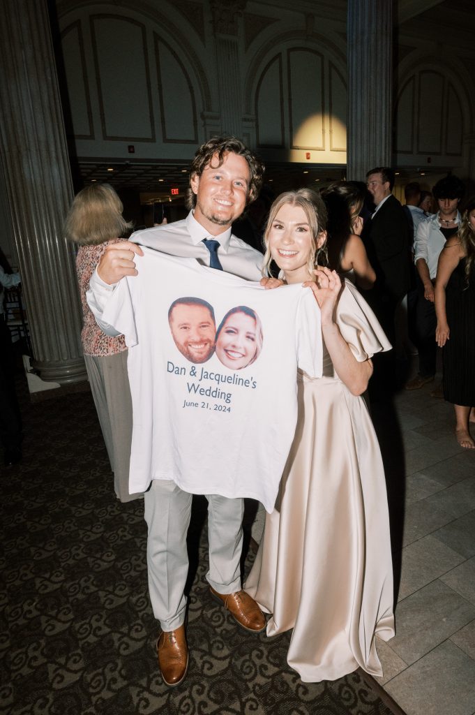 bride and groom with customized t-shirt