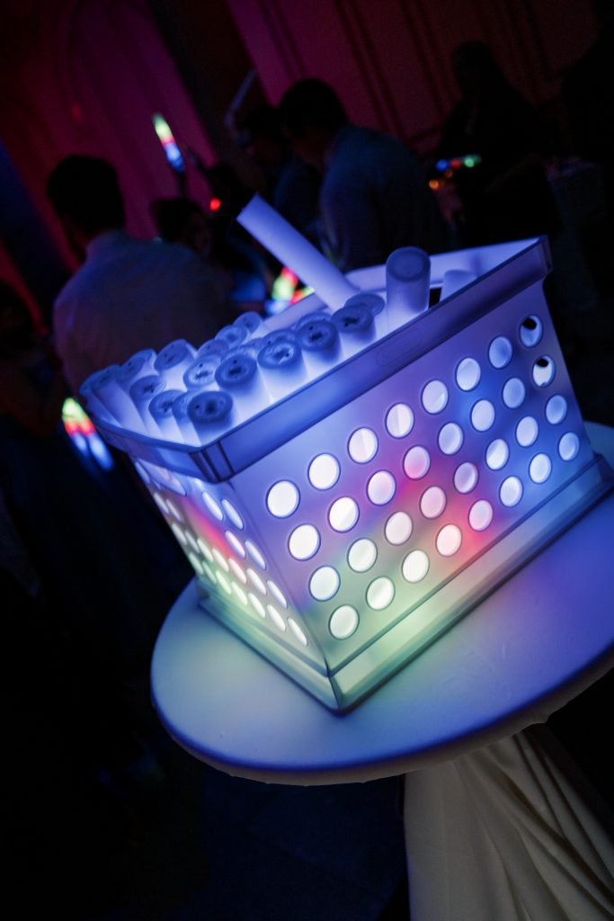 box full of glow sticks for wedding dance floor props