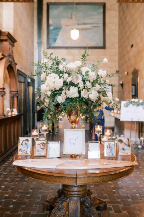 Floral arrangements in the wedding hall entrance way
