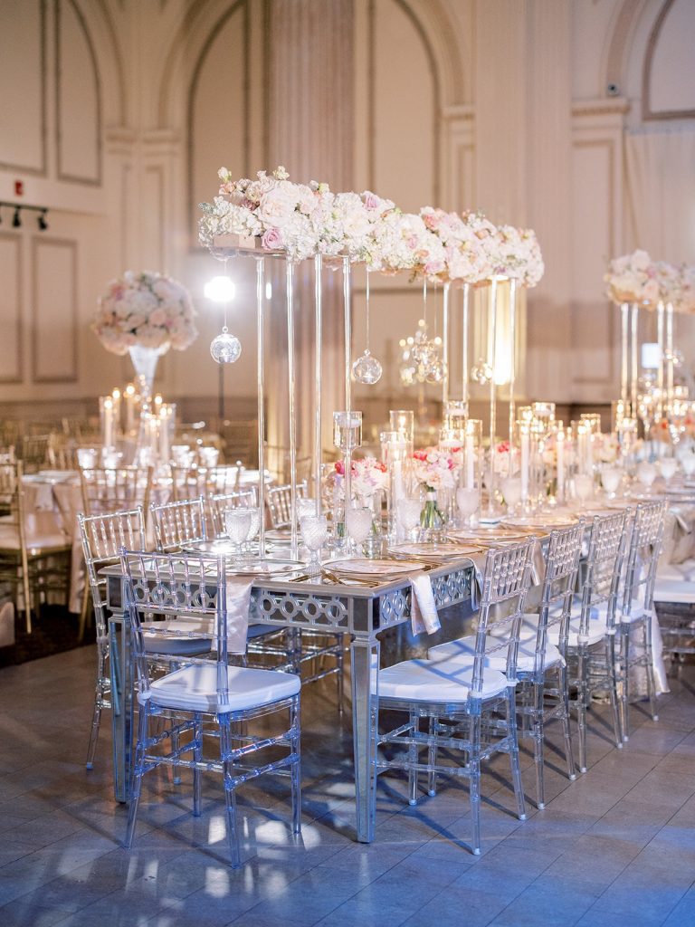 Tall, elegant wedding floral centerpieces