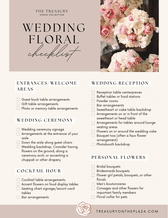 Wedding florals checklist