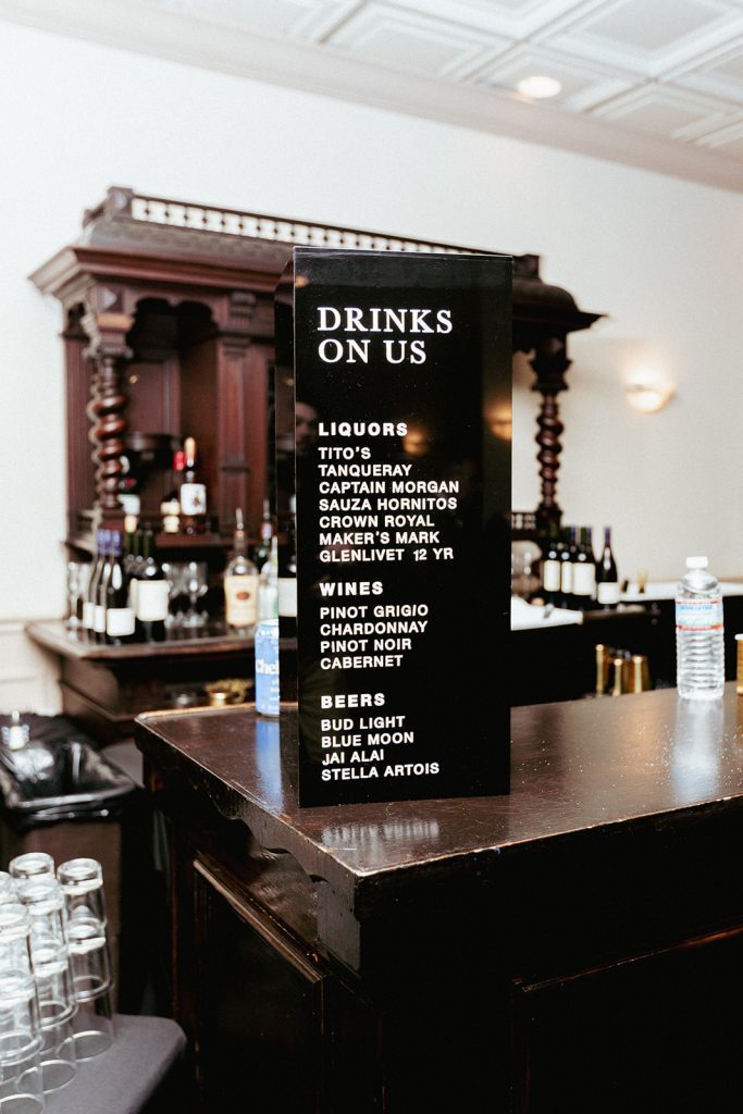black and white bar signage menu