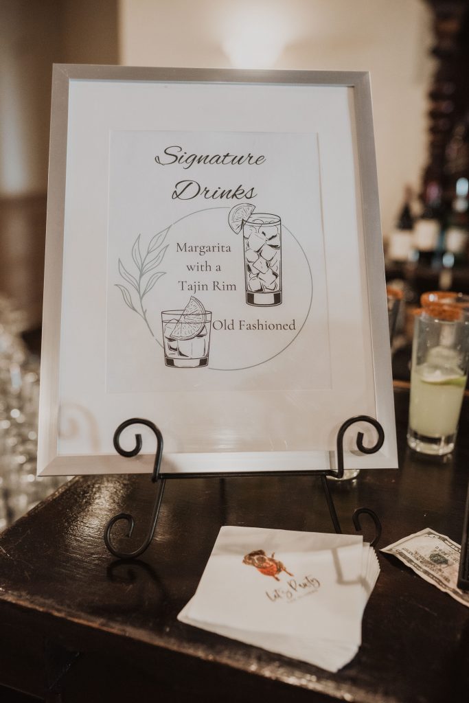 sign for Lara and Jono's signature drinks