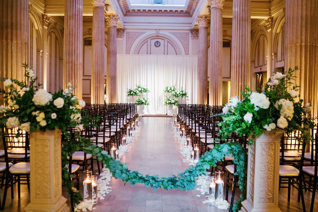 Jess and Matt's wedding ceremony set up in The Treasury on the Plaza