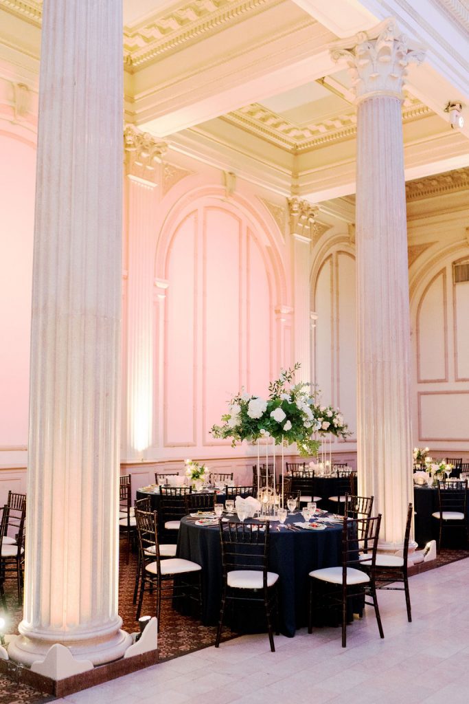 tables set up for reception at The Treasury on the Plaza