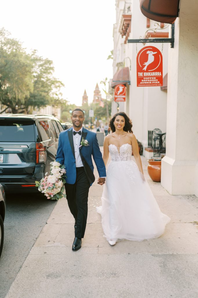 Sarah and Kevin walking down St. Augustine street