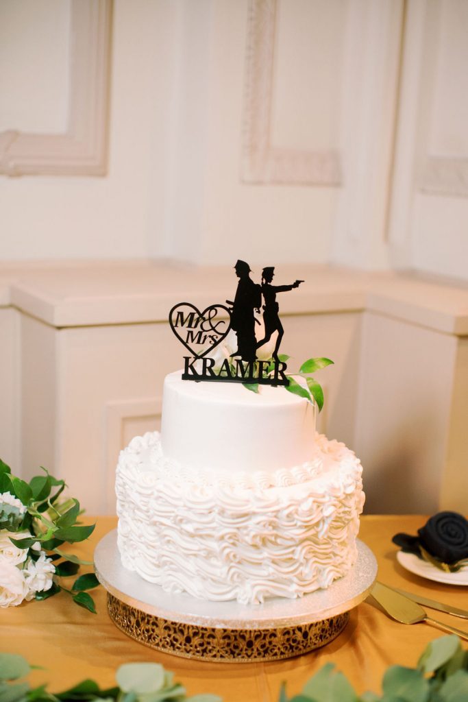 The Kramers' wedding cake with custom topper