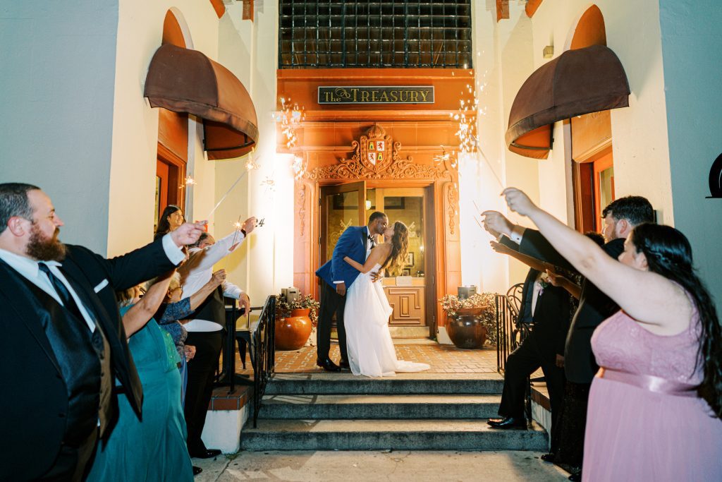 Kevin dipping Sarah during their sparkler exit