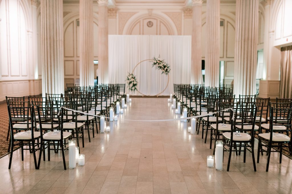 Treasury wedding aisle lined with candles