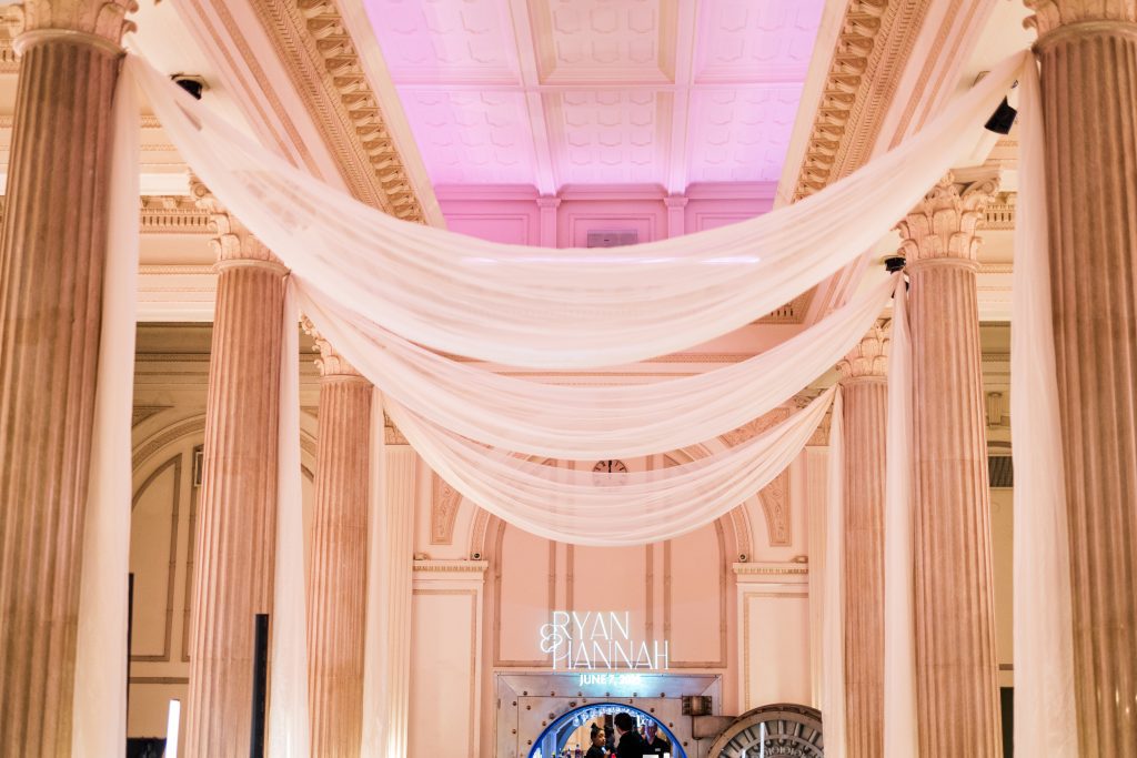 ceiling drapery over the ceremony aisle