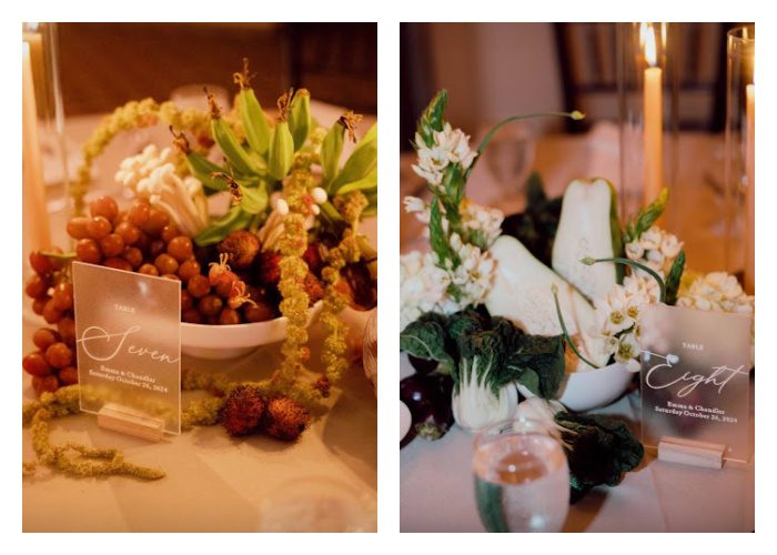 Centerpieces with fruit and flowers