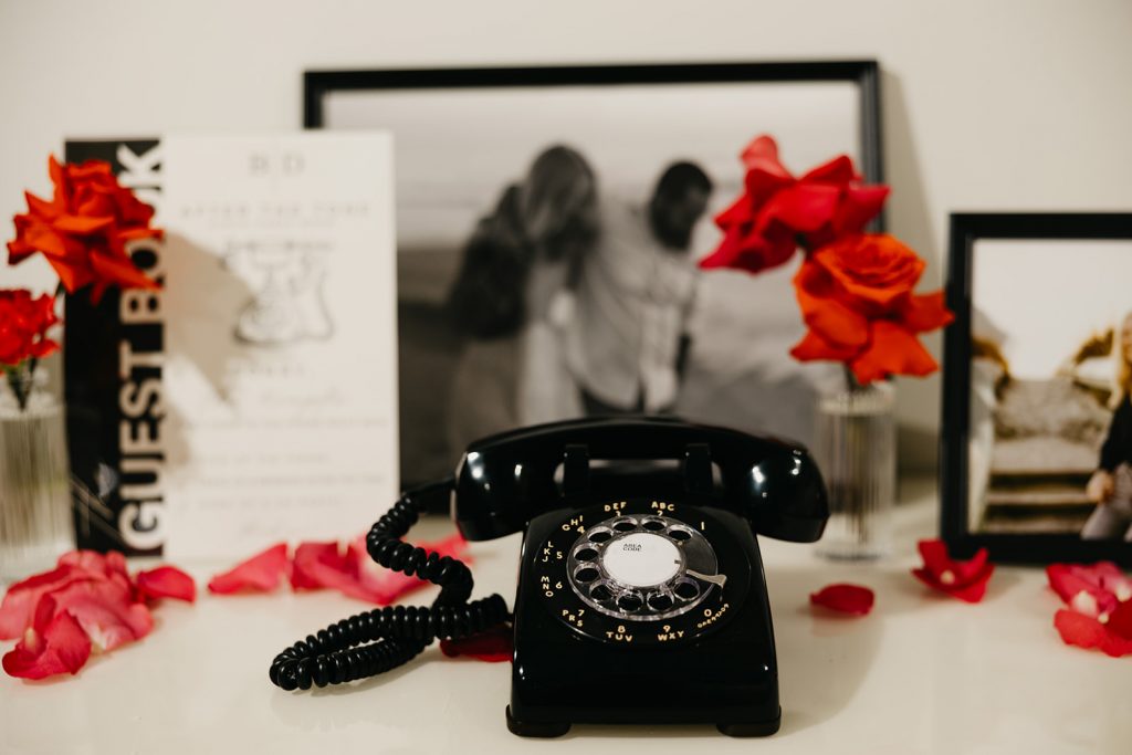 retro rotary phone used for audio guestbook at wedding