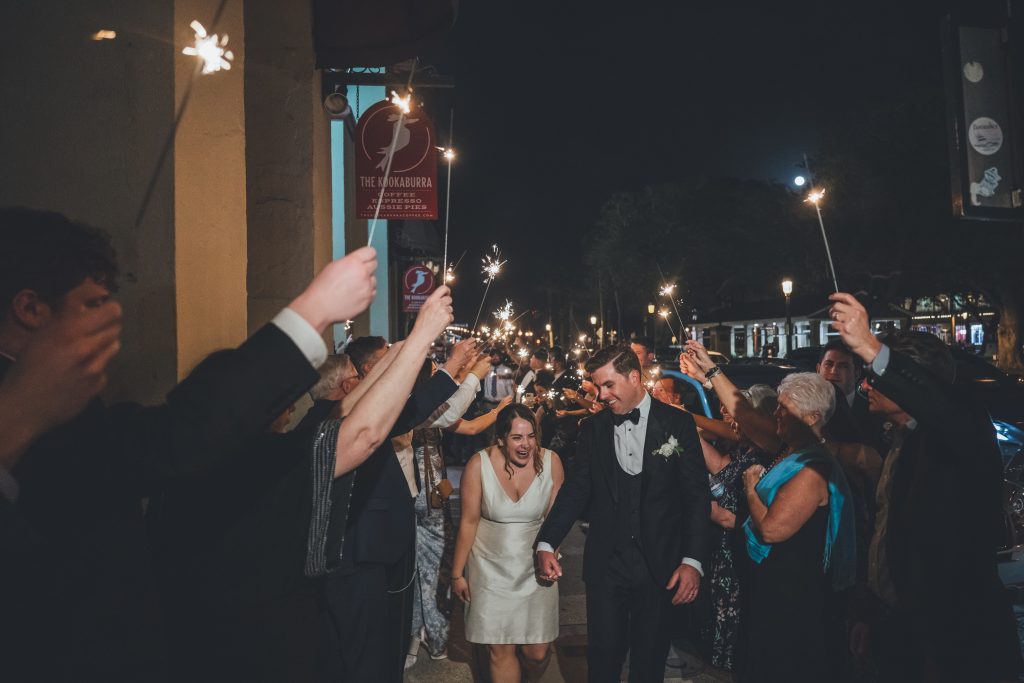 bride and groom's sparkler exit