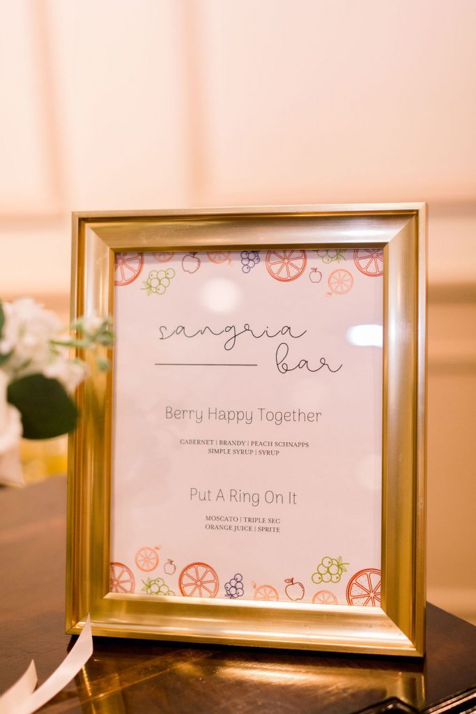elegant sign for wedding sangria bar