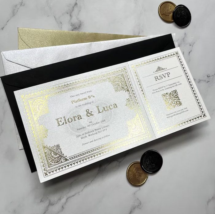 Custom Harry Potter Train Ticket Wedding Invitation via Etsy