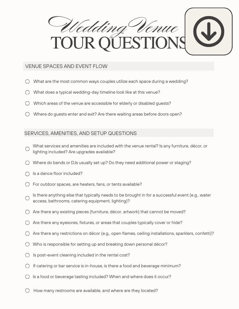 wedding venue tour questions