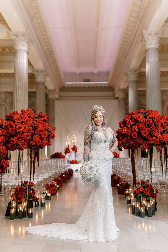 Bride with Ceremony Backdrop