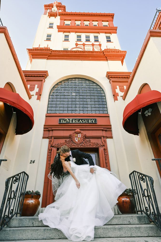 Bride and Groom in front of Building