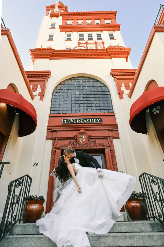 Bride and Groom in front of Building