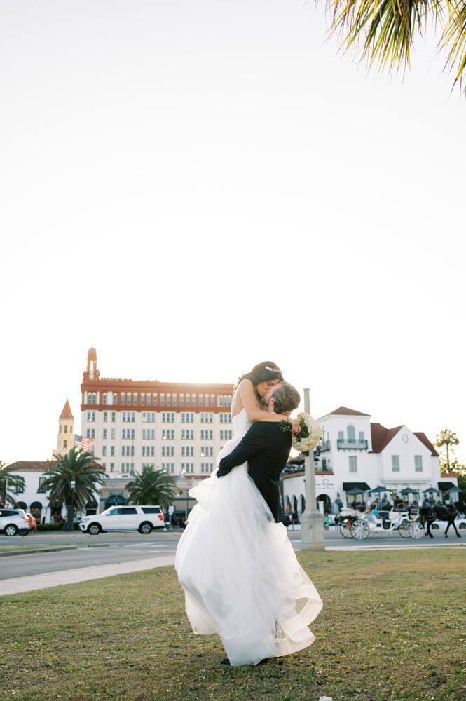 Bride and Groom in front of Building