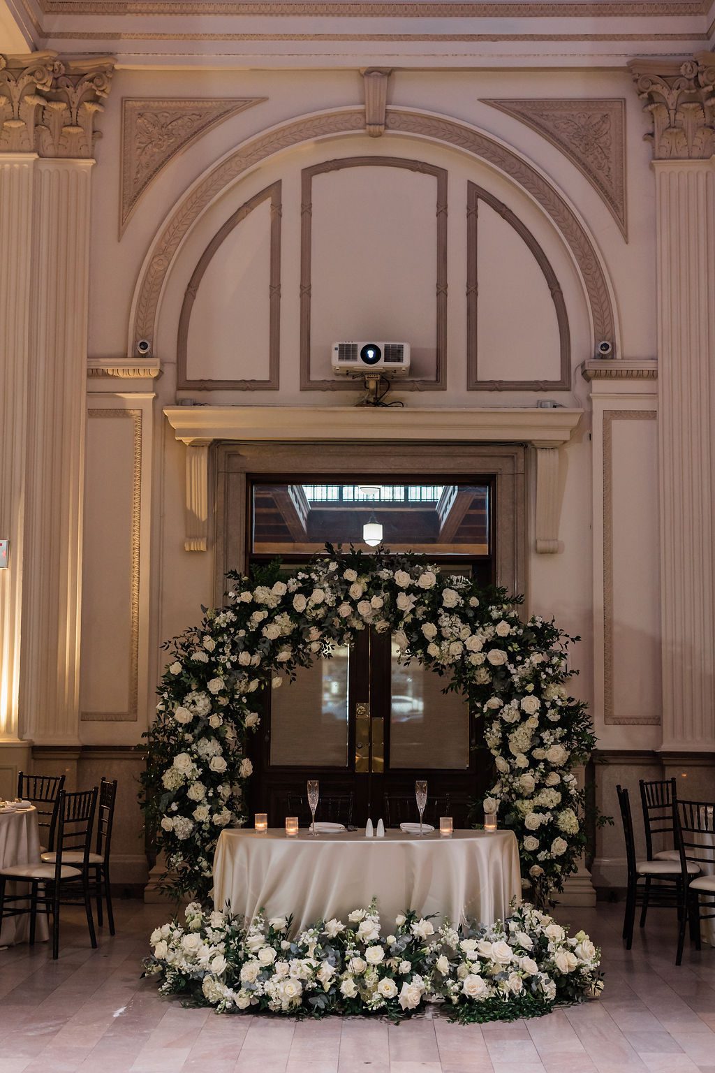 Taylor and Gary wedding ceremony backdrop at treasury on the plaza