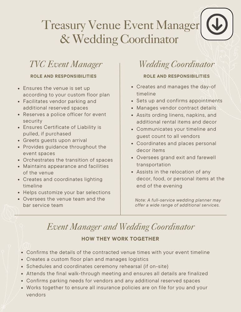 treasury venue event manager & wedding coordinator
