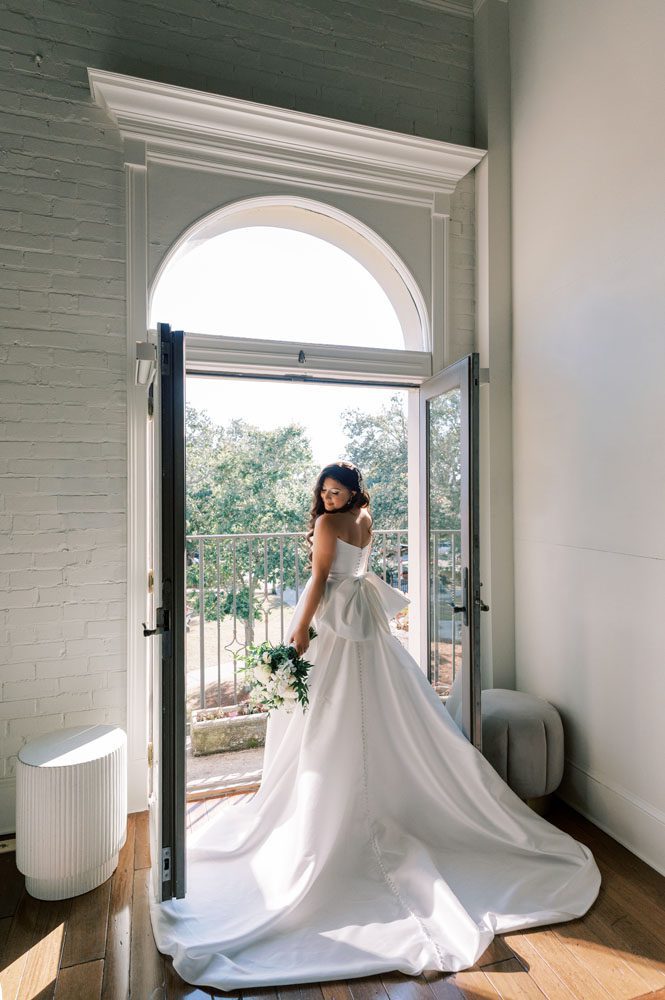 Bride in wedding dress.