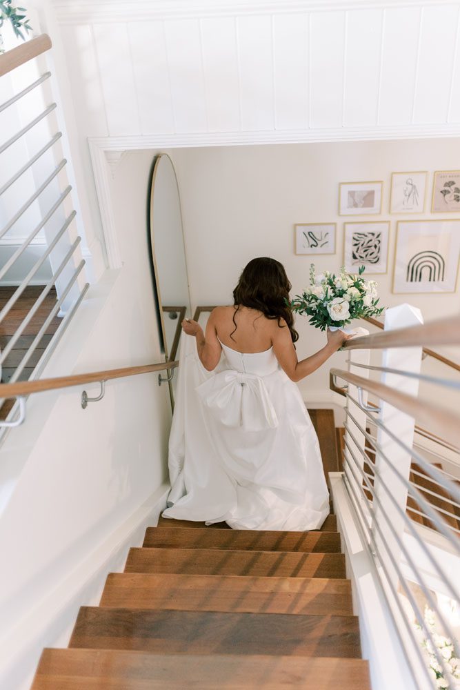 Bride in wedding dress.