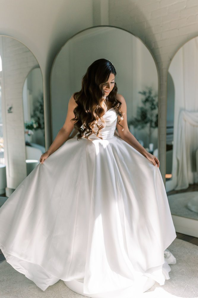 Bride in wedding dress.
