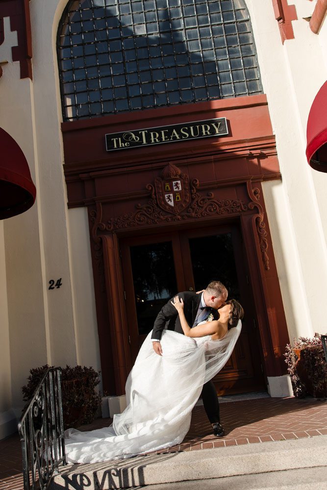 Bride and Groom Portraits in front of Treasury on the Plaza