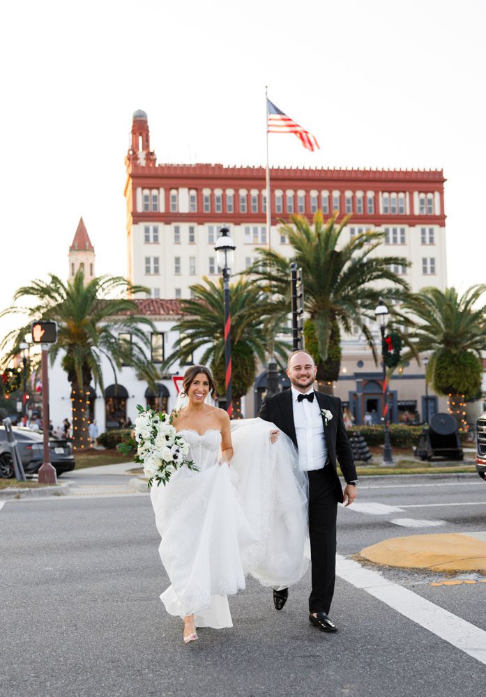 Couple in front of Treasury on the Plaza